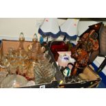 TWO BOXES AND LOOSE CERAMICS, GLASS, Acctim cuckoo clock, etc