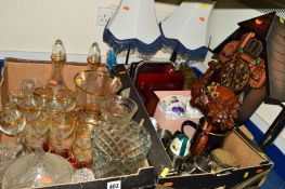 TWO BOXES AND LOOSE CERAMICS, GLASS, Acctim cuckoo clock, etc
