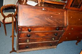 A GEORGIAN MAHOGANY FALL FRONT BUREAU with four exterior drawers, approximate width 96cm x depth