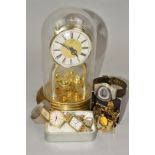 A QUARTZ ANNIVERSARY CLOCK, gent's wristwatches and cufflinks