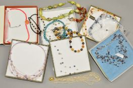 A SELECTION OF MAINLY GEM NECKLACES to include dyed cultured pearl necklaces of varying designs,