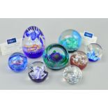 SEVEN CAITHNESS GLASS YEARLY PAPERWEIGHTS to include 'Tropicana' 1996, 'Aquamarina' 1998, 'Millenium