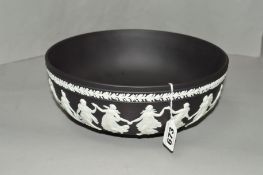 A WEDGWOOD BLACK BASALT JASPERWARE BOWL, applied classical and floral decoration, diameter