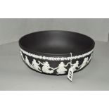 A WEDGWOOD BLACK BASALT JASPERWARE BOWL, applied classical and floral decoration, diameter