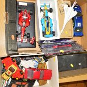 TWO BOXES AND LOOSE DIE-CAST VEHICLES, to include Hot Wheels, Corgi, Matchbox, etc, model of British