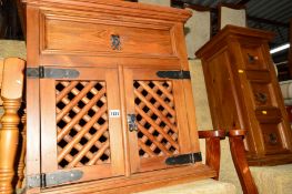 A CORONA PINE BEDSIDE CABINET and a similar CD chest, a small modern pine drop leaf table, a pine