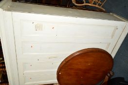 A VICTORIAN PAINTED PANELLED TWO DOOR CUPBOARD, approximate width 158cm x depth 57cm x height 204cm