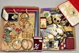 A QUANTITY OF COSTUME JEWELLERY to include clip earrings, imitation pearl necklaces, further