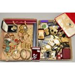 A QUANTITY OF COSTUME JEWELLERY to include clip earrings, imitation pearl necklaces, further