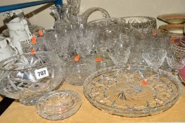 A QUANTITY OF CUT GLASS, etc, to include drinking glasses, bowls and a pair of 1953 Coronation