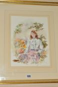 GORDON KING (BRITISH 1931), 'Heather', a young woman surrounded by flowers, watercolour, signed