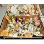 A BOX AND LOOSE ORNAMENTAL FIGURES, COLLECTORS PLATES, VASES ETC, to include two pairs seated