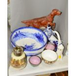 A GROUP OF CERAMICS etc, to include USSR Lion shaped flask, length 16cm, approximate length 16cm,