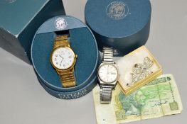 A SELECTION OF ITEMS to include a gentleman's Citizen Eco-drive wristwatch, gold plated with date