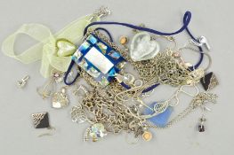 A SELECTION OF MAINLY SILVER AND WHITE METAL JEWELLERY to include a heart shape locket, two heart