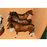 THREE BROWN BESWICK HORSES, 'Bois Roussel Racehorse' No 701, 2nd version, cantering Shire No 975 and