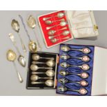 A SELECTION OF SILVER AND EPNS SPOONS to include a cased set of six silver fruit spoons and a