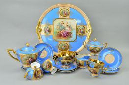 AN AUSTRIAN PORCELAIN TEASET, handpainted classical scenes and signed Forst, comprising teapot, milk