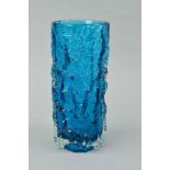 A WHITEFRIARS KINGFISHER BLUE BARK VASE, designed by Geoffrey Baxter, approximate height 19cm