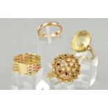 A COLLECTION OF RINGS to include a large 9ct gold citrine oval single stone ring, citrine