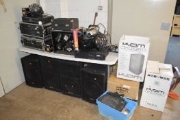A QUANTITY OF DJ EQUIPMENT to include a two pairs of Ai Intimidation speakers and a Kam ZP series