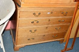 AN OAK CHEST OF FOUR LONG GRADUATED DRAWERS on bracket feet, approximate width 97cm x depth 49cm
