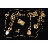 FIVE ITEMS OF GOLD PLATED BLOSSOM COPENHAGEN DANISH JEWELLERY to include a cultured pearl pendant, a
