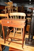 A MAHOGANY HALL STAND, an Edwardian swing mirror (sd), a yewwood drop leaf occasional table and a