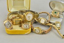 AN ASSORTED LADIES COLLECTION OF WATCHES to include an 18ct gold Swiss mechanical watch, fitted to a