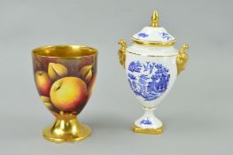 A COALPORT HANDPAINTED CHALICE, of fruit decoration by Mary Dennis, with gilt interior,