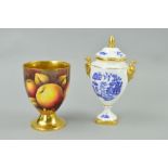 A COALPORT HANDPAINTED CHALICE, of fruit decoration by Mary Dennis, with gilt interior,