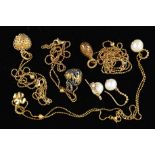 FIVE ITEMS OF GOLD PLATED BLOSSOM COPENHAGEN DANISH JEWELLERY to include a cultured pearl pendant,