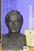 A BOXED LIMITED EDITION WEDGWOOD BLACK BASALT BUST OF PRINCES CHARLES, from The Royal Wedding