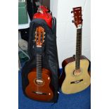 A GROOVE ACOUSTIC GUITAR, together with a 'Aranjuez' acoustic guitar, with Boullard Musique soft