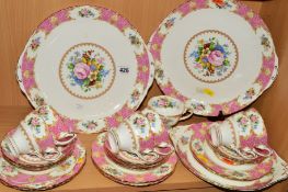 ROYAL ALBERT 'LADY CARYLE' TEAWARES to include two large cake plates and one smaller, six 18cm