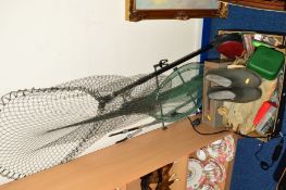 VARIOUS FISHING ACCESSORIES, etc to include two nets (Snowbee), hooks, Hardy reel, Intrepid