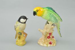TWO BESWICK BIRDS, 'Parakeet' No 930 and 'Black-capped Chicadee' No 2189, matt (2)