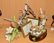 TWO LIMITED EDITION HEREFORD CHINA SCULPTURES to include 'Nightingale' No 10/250, and 'Wrens' No