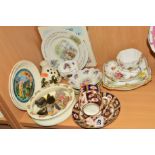 A SMALL GROUP OF CERAMICS to include Imari cup and saucer, Doulton Bunnykins bowl, Wedgwood, Derby