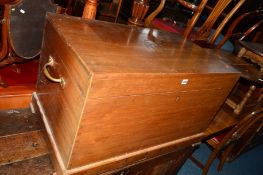 A MAHOGANY BLANKET CHEST WITH INTERNAL TRAY, carved initial to the top reading CWH and two
