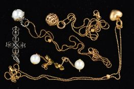 FIVE ITEMS OF GOLD PLATED BLOSSOM COPENHAGEN DANISH JEWELLERY to include a cultured pearl pendant