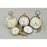 AN ASSORTED COLLECTION OF SILVER AND STAINLESS STEEL POCKET WATCHES, five in total to include a