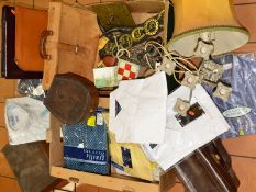 TWO BOXES AND LOOSE SUNDRY ITEMS etc, men's shirts (M&S, Tom Hagan etc) still in