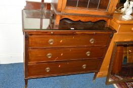 AN EDWARDIAN MAHOGANY DRESSING CHEST, with three long drawers and an oval mirror (sd) together