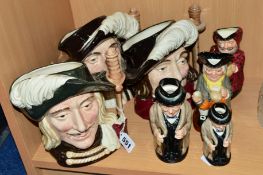 SEVEN ROYAL DOULTON CHARACTER/TOBY JUGS to include 'Aramis' D6441, 'Athos' D6452, 'Porthos'