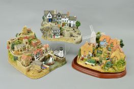 THREE LIMITED EDITION LILLIPUT LANE SCULPTURES, 'The Village Green' L2558, No 697/2500 with wooden