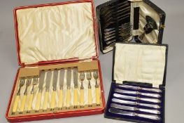 A SELECTION OF CASED EPNS CUTLERY to include a cased set of six tea knives, a cased set of six