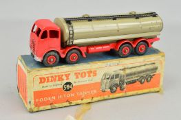 A BOXED DINKY SUPERTOYS FODEN 14 TON TANKER, No.504, 2nd type cab, red cab and chassis and hubs,