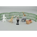 A QUANTITY OF BRITAINS & CRESCENT HOLLOWCAST WILD ANIMALS, KEEPER AND FENCING