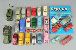 A QUANTITY OF UNBOXED AND ASSORTED PLAYWORN DIECAST VEHICLES, to include Spot-On, Dinky and Corgi,